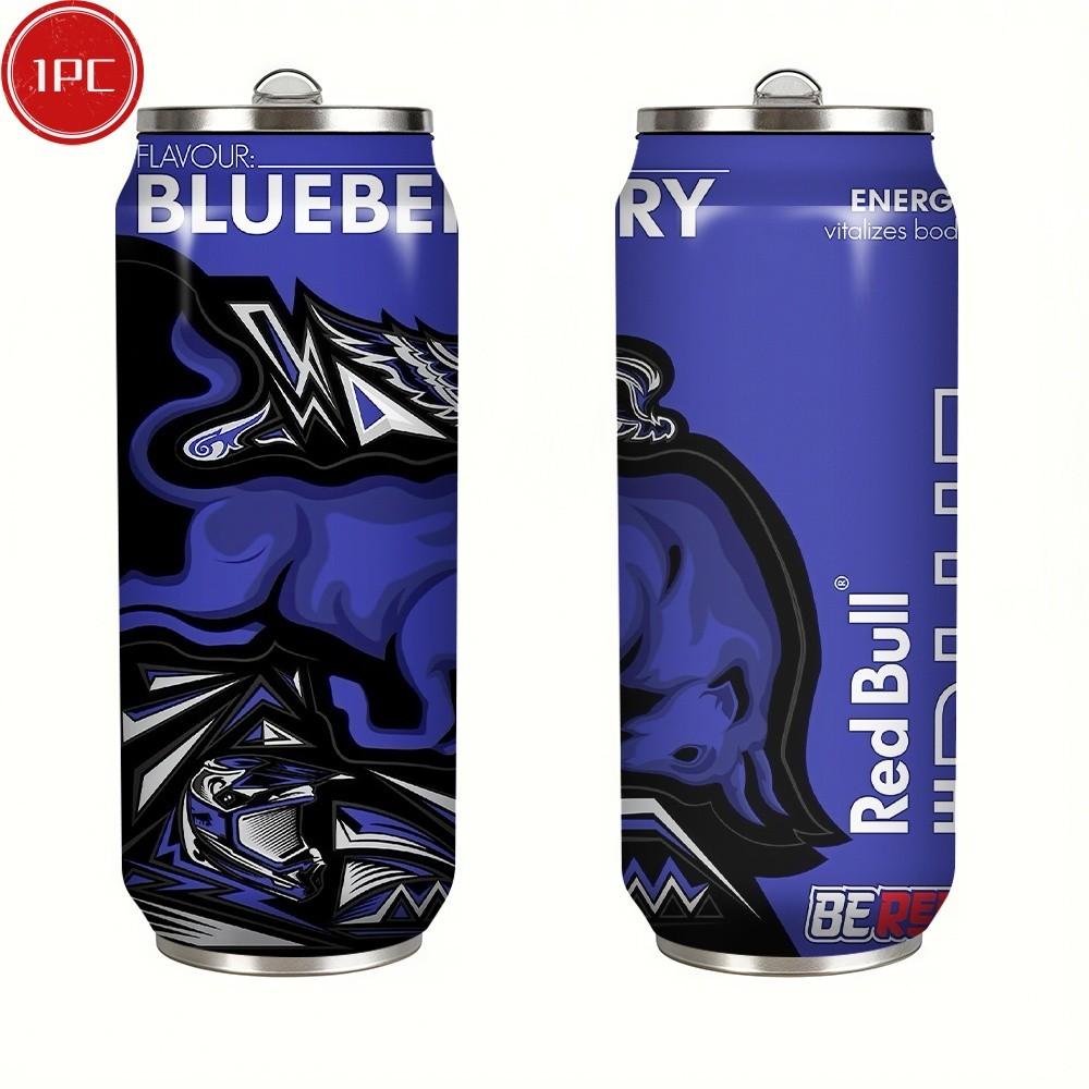 1pc 17oz Red Bull Blue Edition Vacuum Insulated Mug, Portable Stainless Steel Cup with Lid, Ideal Sports & Coffee Mug for Family Friends, Great for Camping, Outdoor & Holiday Gifts