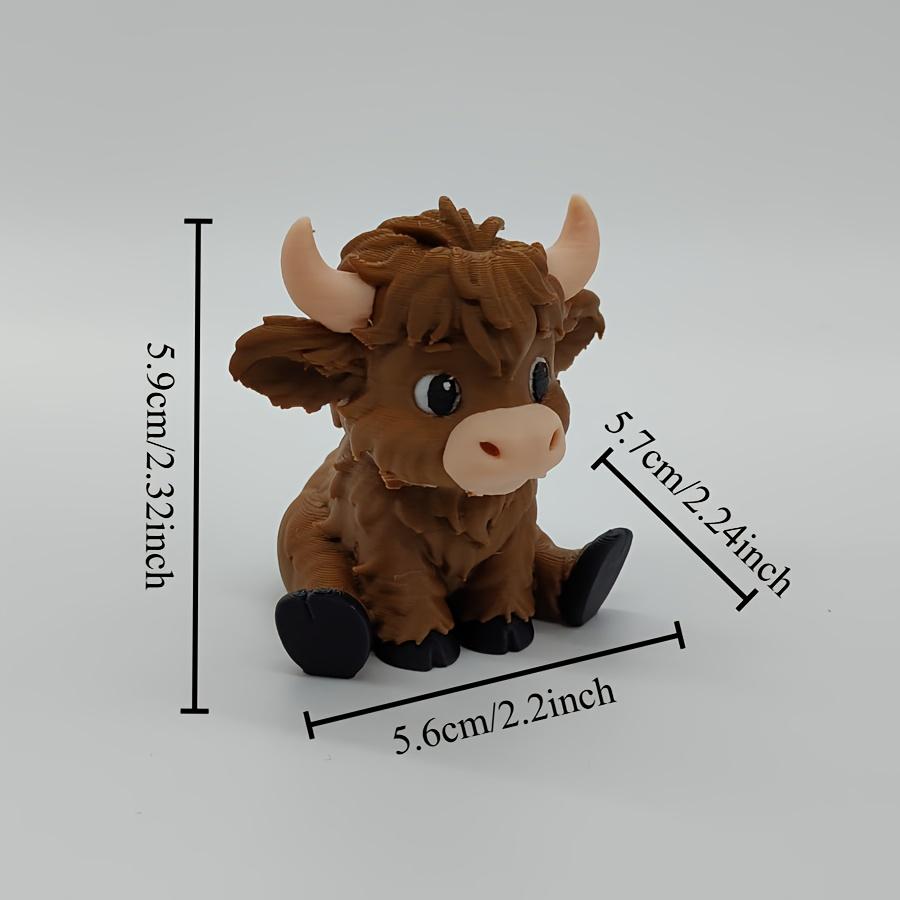 3D Printed Creative Scottish Highland Cow Figurine, High-End Unique Car Decoration, Small Collectible Ornament, 1 Piece