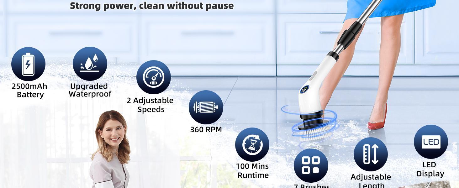 Electric Spin Scrubber, Cordless Shower Scrubber Full-Body IPX7 Waterproof, Electric Cleaning Brush with 7 Replaceable Brush Headsand 3 Adjustable Extension Handle, 2-Speed for Bathroom, Kitchen, Toilet, Window, Pool, OutdoorFun, FathersDayGift Electric Spin Scrubber, Cordless Shower Scrubber Full-Body IPX7 Waterproof, Electric Cleaning Brush with 7 Replaceable Brush Headsand 3 Adjustable Extension Handle, 2-Speed for Bathroom, Kitchen, Toilet, Window, Pool, OutdoorFun, FathersDayGift