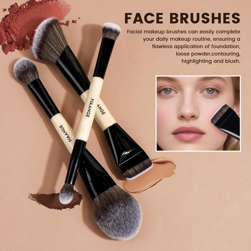 MAANGE 3pcs Dual-Ended Makeup Brushes, Makeup Brushes Set, Foundation Brush Loose Powder Brush Blush Brush Contour Brush Highlighter Brush Eyeshadow Brush, Professional Cosmetic Tools for Foundation Blending & Eyeshadow Application, Gift for Women & Girls