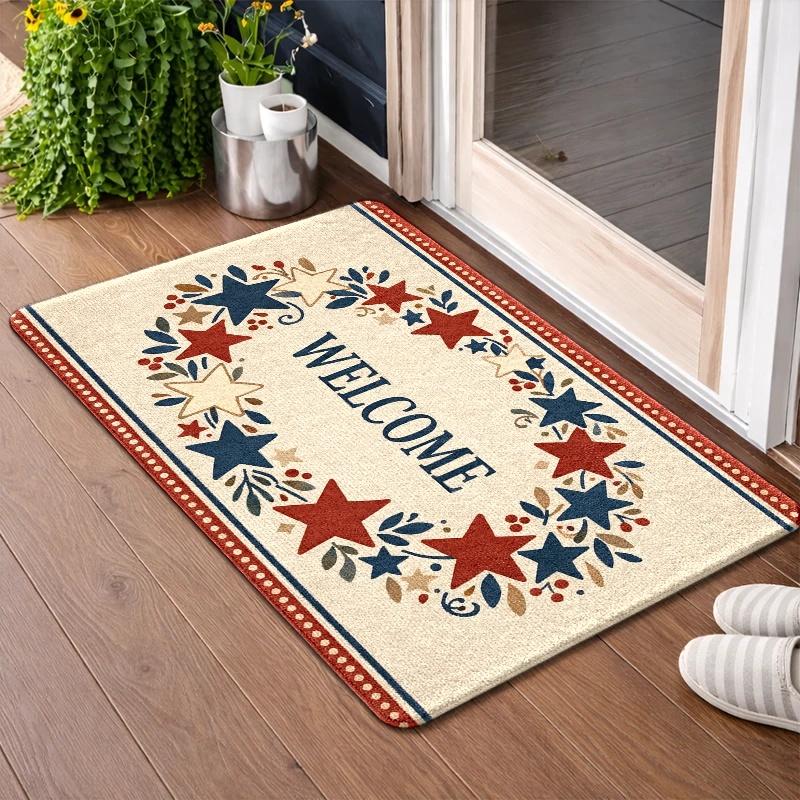 Country Star Wreath Print Doormat Flannel With Rubber Backing Non Slip Absorbent Durable Machine Washable Multipurpose Floor Rug Perfect For Front Door Entryway Living Room Bathroom Indoor Home Decor Treads Stair Non-Slip