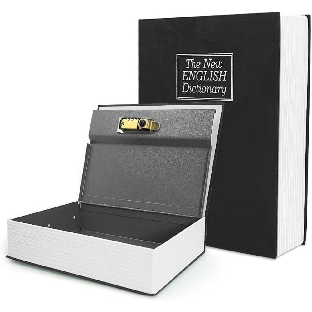 Book Shaped Jewelry Box with Combination Lock, Hidden Metal Storage Container for Rings Necklaces Earrings, Discreet Passport Cash Organizer, Large/Small Fake Book Keeper for Shelf