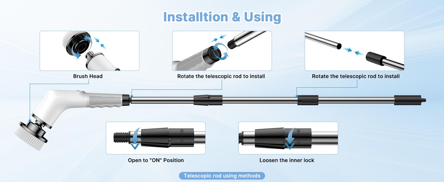 Dovety Electric Spin Scrubber with 8 Replacement Heads, 2 Adjustable Speeds, Extension Handle, Multifunctional Cordless Cleaning Brush,  Fast Charging -  for Bathroom, Shower, Tub, Tile, Toilet, Floor, Windows, Sinks, and More Portable， Household Items
