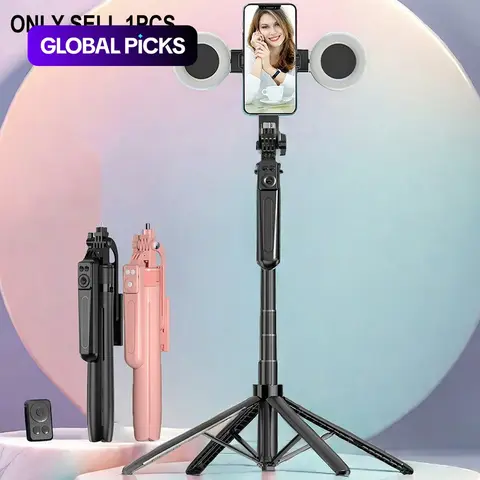 Wireless Selfie Stick with 2 Fill Lights, Remote Control Portable Foldable Tripod Stand, Smartphone Vlog and Camera Accessories, Cellphone Selfie Accessory, Travel Tripod #GLOBAL PICKS