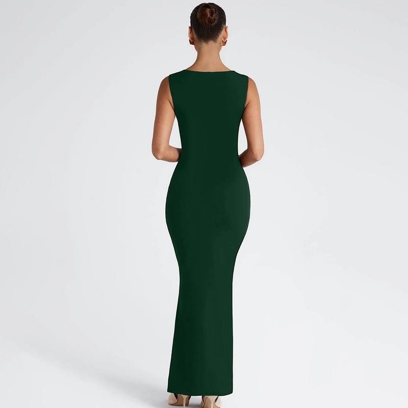 Women's Solid Color Square Neck Bodycon Tank Dress, Elegant Sleeveless Long Dress for Party Club Night Out Holiday Evening, Ladies Summer Clothes