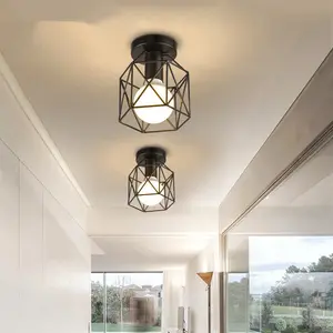 Creative Industrial Iron Birdcage Pendant Light, Small Hexagonal Indoor Staircase Hallway Restaurant Corridor Lamp, Unique Design, Hexagonal Ceiling Light