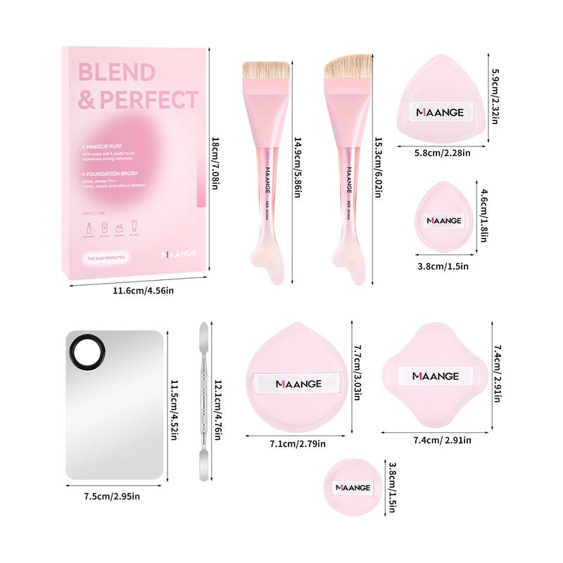 MAANGE Makeup Brush Set with 2pcs Foundation Brush + 5pcs Powder Puffs + Foundation Color Palette for Cream, Liquid, Mineral Foundations & BB/CC Creams, Essential Beauty Tools for Flawless Application, Makeup Accessories Gifts for Friends