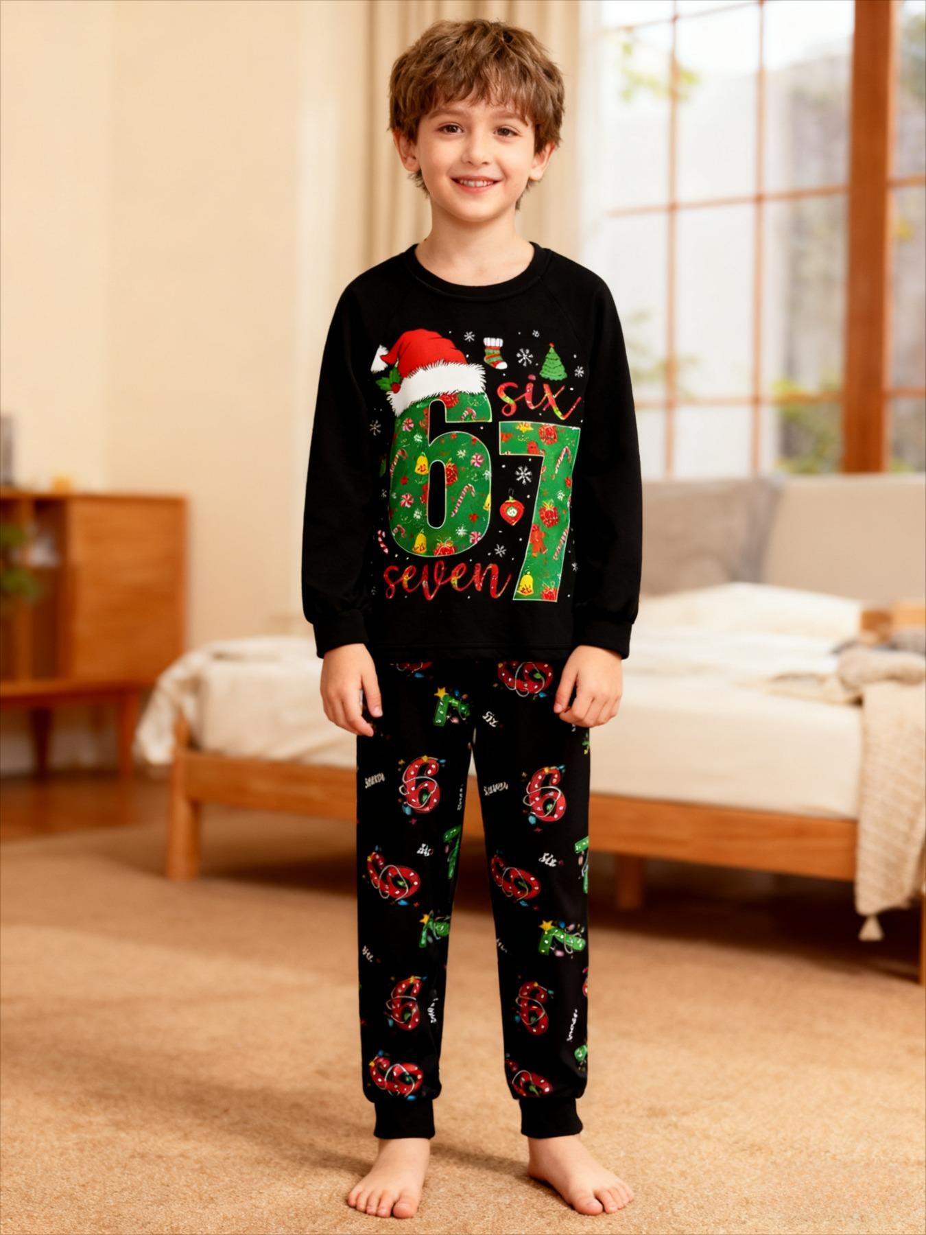 #67 Funny Kids Sleepwear Set Pajamas Christmas, Six Seven  Theme Fashion Print, Comfortable Soft Fabric, Holiday Gift Essential, Cartoon Print Pajama