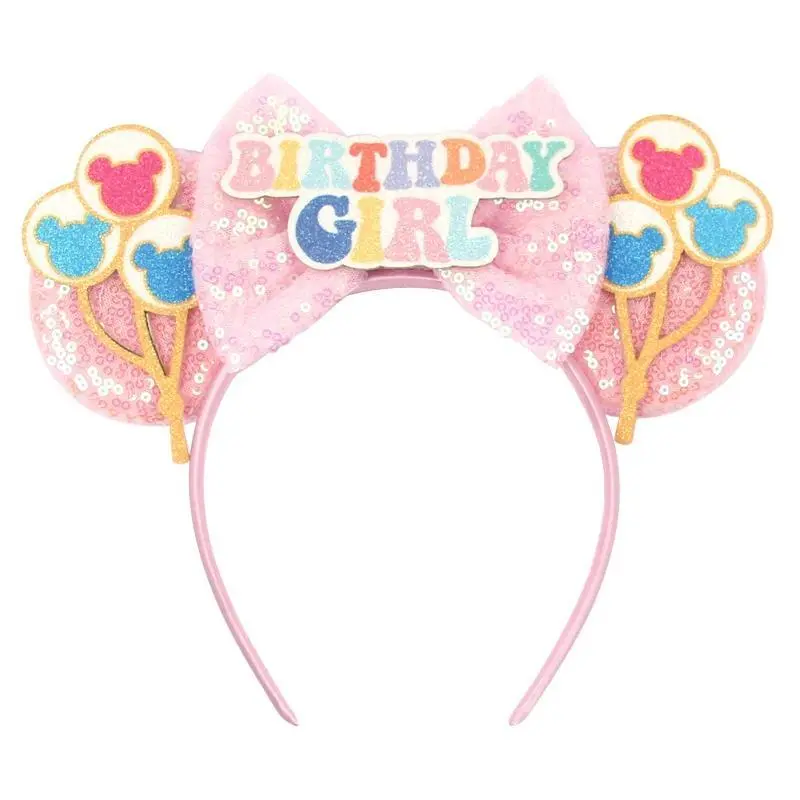 Newest Birthday Mickey Mouse Ears Headband Cartoon Sequins 5"Bow Headwear Girls Children Festival Party DIY Hair Accessories