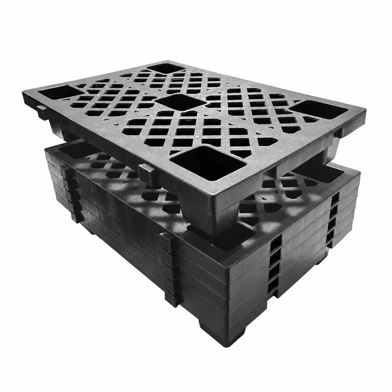 Plastic Pallets, Modular and Stackable with Ventilation, Heavy-Duty Forkliftable Trays for Garage and Workshop Use, Easy to Clean, Multiple Pack Options, 23.6"L x 15.7"W x 3.9"H, 2200lbs Capacity
