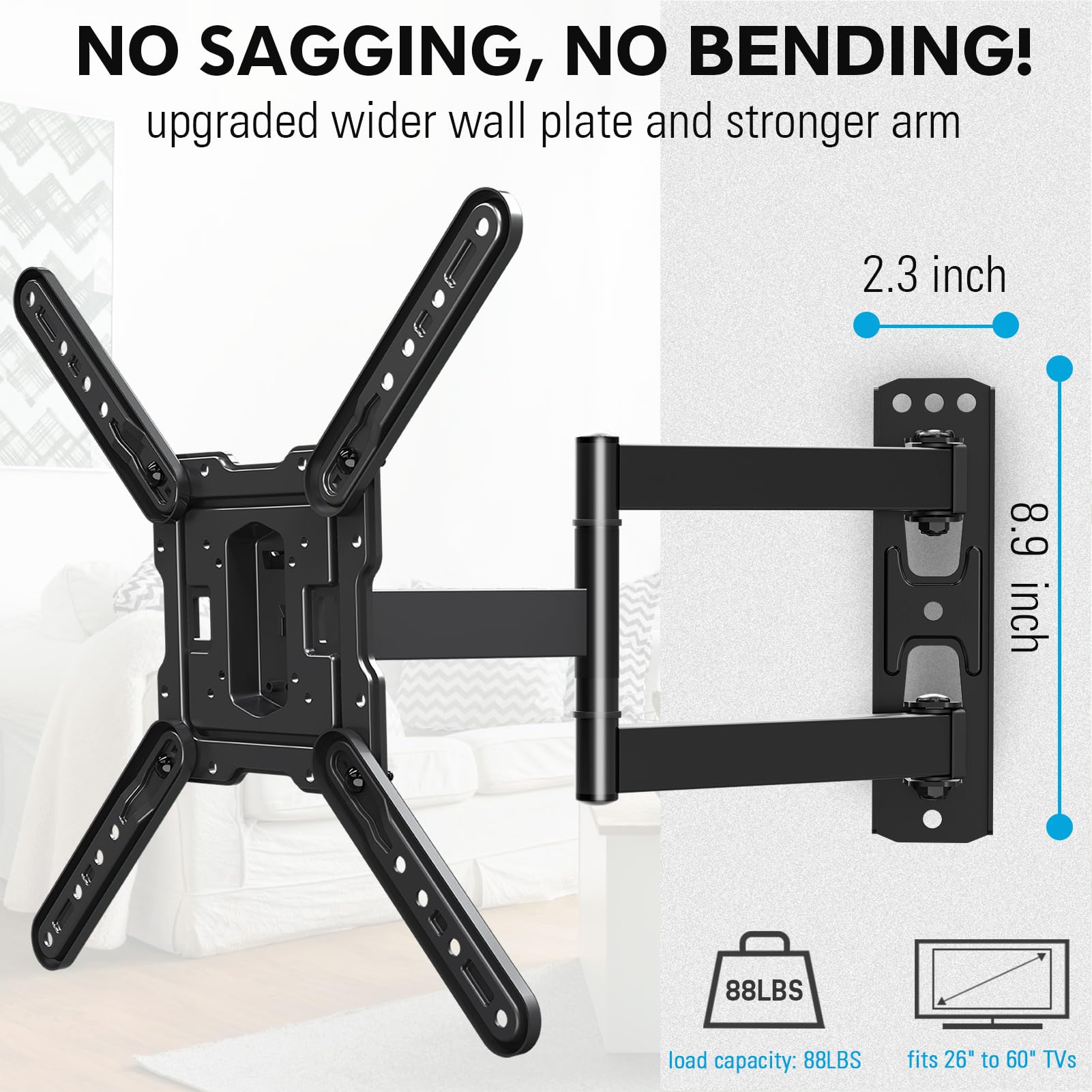 MOUNTUP 26"-60" Full Motion TV Wall Mounts, Swivel, Tilt and Extend TV Mount, for TVs up to 77 lbs, Max VESA 400x400mm, MU0009 tv stand