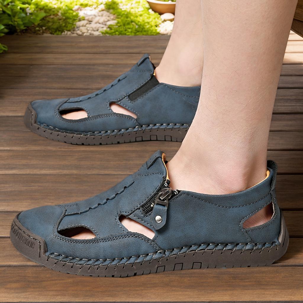 GREKS Men's Closed-Toe Sandals Side Zipper, Casual Hiking Style Breathable Comfort, Multiple Colors