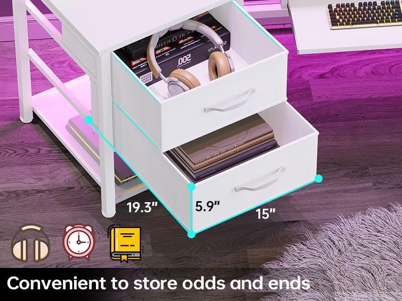 Sikaic 79 Inches Wing Shaped LED Gaming Desk With 2 Fabric Drawers Storage Shelf