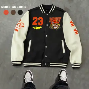 Polyester Durable Wind-Resistant Orange & Apricot Colorblock Money, BOY, Rabbit, "$" Graphic Varsity Coat Y2K Vintage Retro Classic Old-School Casual Sports SWAG Streetwear Light Fleece-Lined Trendy Gift for Boyfriend