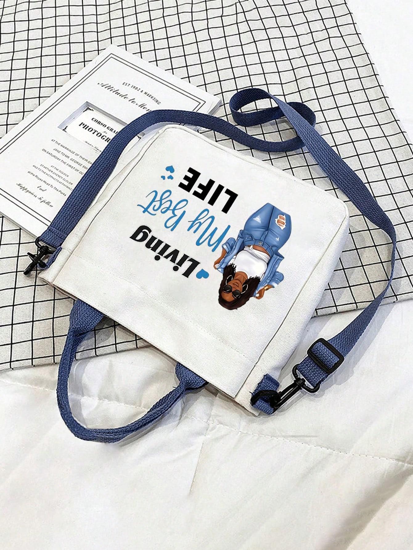 Blue Canvas Crossbody Bag, Personalized Handbag, Casual Shoulder Bag, Large Capacity, Foldable, Ideal for Travel, Gifts
