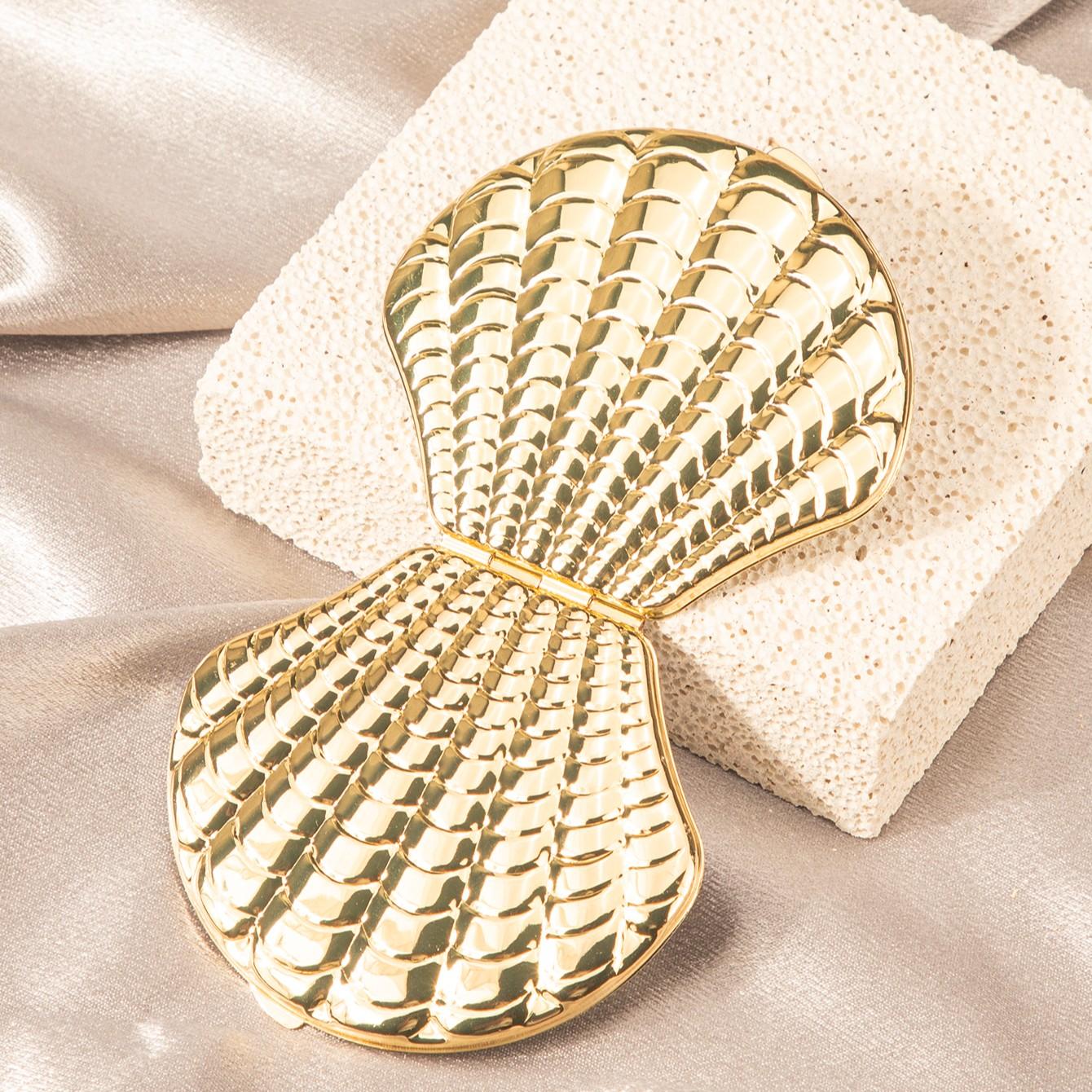 Shell Shape Dual-Sided Makeup Mirror, Silver Color Options, Portable Anti-Shock, Perfect Gift for Women, Ideal for Holidays