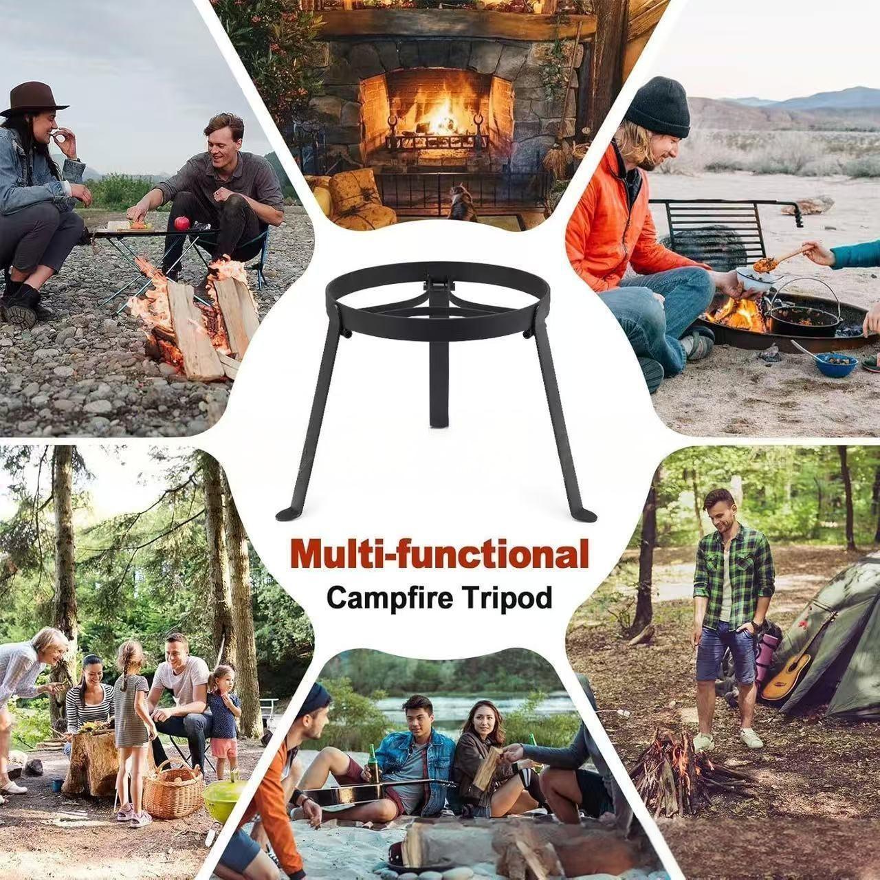 Durable Steel Campfire Tripod Stand, Foldable Fire Pit Holder, Outdoor Cooking Sturdy Support, Ideal for Camping & Picnics