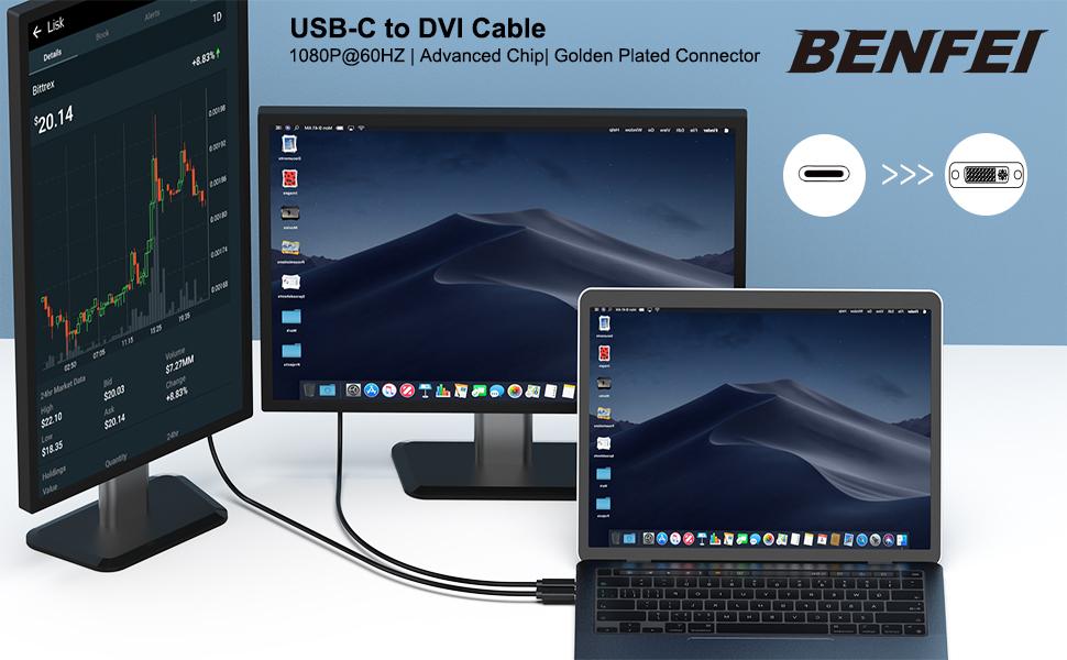 BENFEI USB C to DVI 6 Feet Cable Thunderbolt 3/4 Accessories Adapter Port