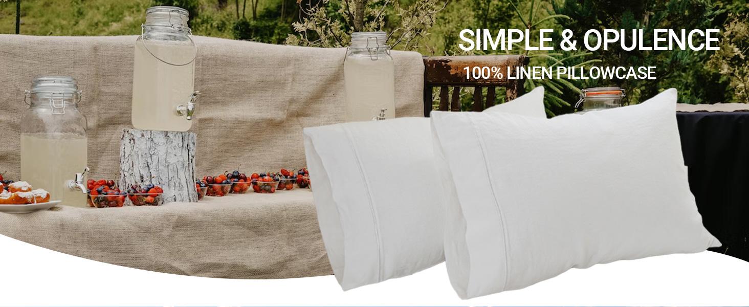 Simple&Opulence 100% French Linen Pillowcase-Set of 2- Washed Solid Color Pillow Cases Embroidered -Soft and Durable, gift