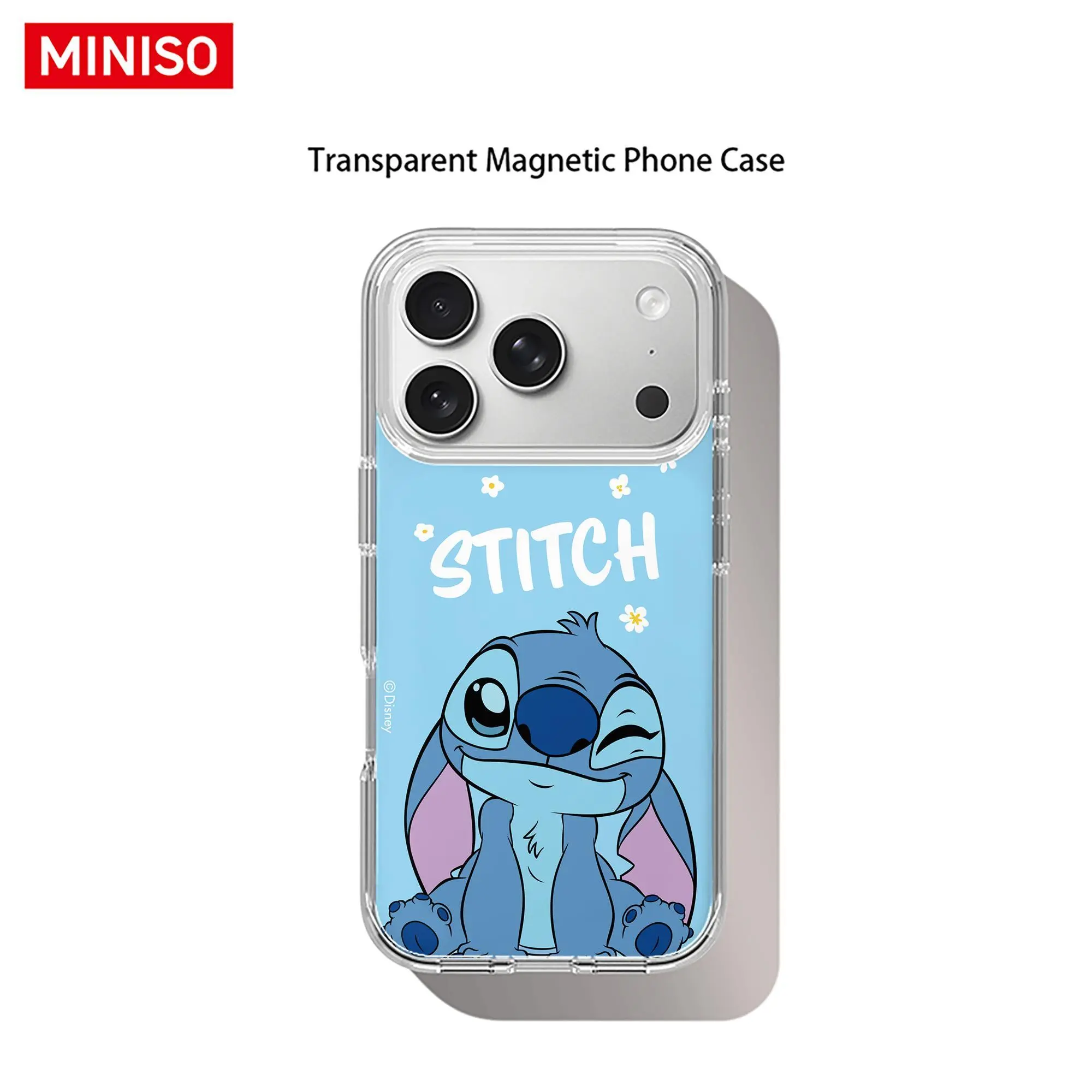 Disney Stitch Sweet Stitch Light Blue Daisy Design Phone Case Transparent Magnetic Shockproof case suitable for iphone 17 Pro Max/17 Pro/17 Air/17/16/15/14/13/12/11 Series