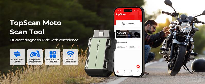 TOPDON TopScan Motorcycle Diagnostic Tool, Wireless Motorcycle OBD2 Scanner Fits for Harley, Ducati, BMW, All Systems Motorbike TOPDON TopScan Motorcycle Diagnostic Tool, Wireless Motorcycle OBD2 Scanner Fits for Harley, Ducati, BMW, All Systems Motorbike