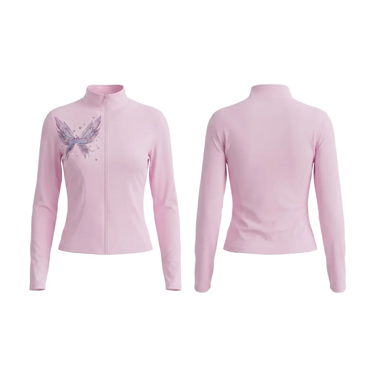 TCH - Stand up collar zipper slimming long sleeved jacket for women, summer 26th new butterfly hot diamond top