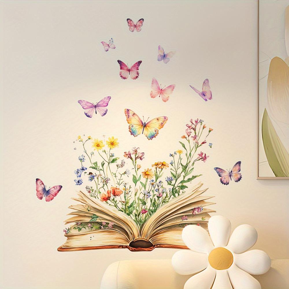 Elegant Floral PVC Wall Stickers, Self-Adhesive and Removable, Matte Finish, Modern Style, Living Room and TV Background Decor