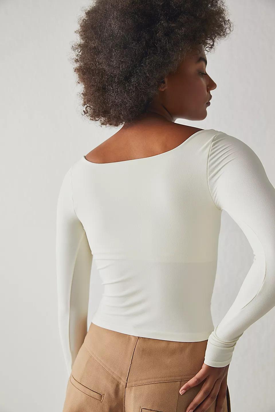 GGFL Women's 2025 Ins New Style Long Sleeve Crop Top, Solid Color Square Neck Slim Fit Base T-Shirt