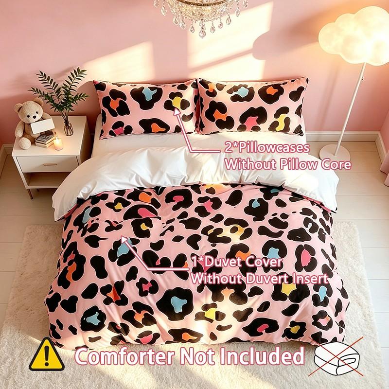 3pcs Sweet Fashion Leopard Print Bedding Set,(Include 1*Duvet Cover, Without Duvet Insert,2 *Pillowcases, Without Pillow Core) Soft Fabric, Easy-To-Remove Zipper, Perfect Gift
