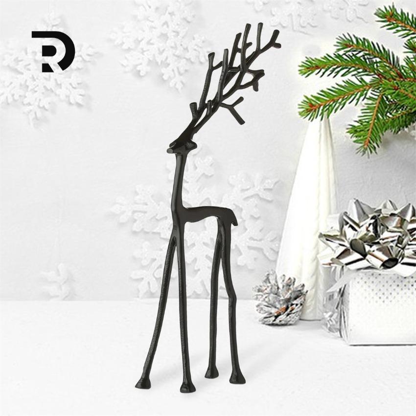 Elegant and Slender Black Elk Statue, A Popular Choice for Christmas Decoration in 2026, with A Modern Minimalist Design and Decorative Art Style. The Sturdy Base Ensures Stable Placement and Is Suitable for Home, Office, Home Garden and Other Scenes
