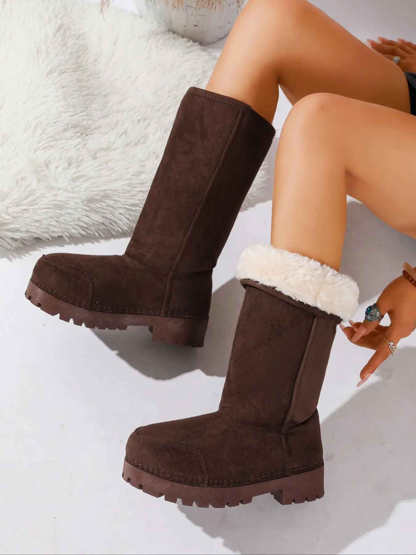 【Black Friday】Women's Winter High Top Snow Boots, Thick Sole, Fleece Lined Mid-Calf Boot, Slip-On Casual Winter Shoes, Warm and Comfortable, Fuzzy Boots