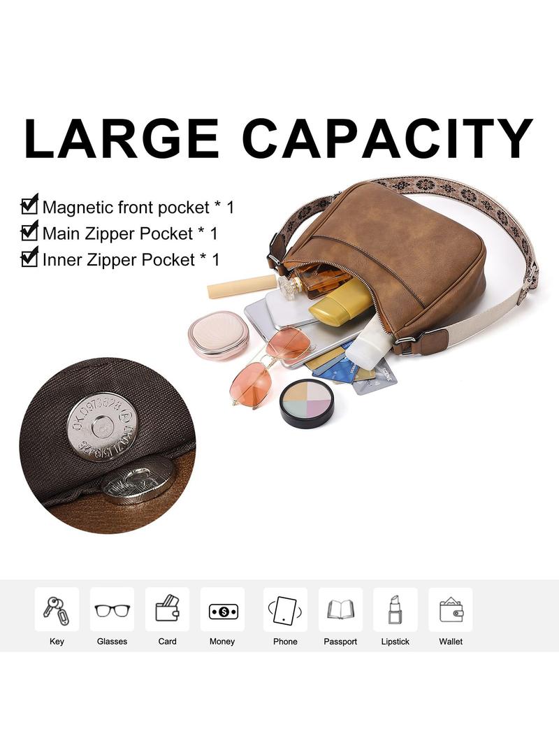 Women's Vintage Crossbody Bag, Fashionable Pu Leather Zipper Shoulder Bag with Adjustable Strap, Casual Crossbody Bag for Daily Used