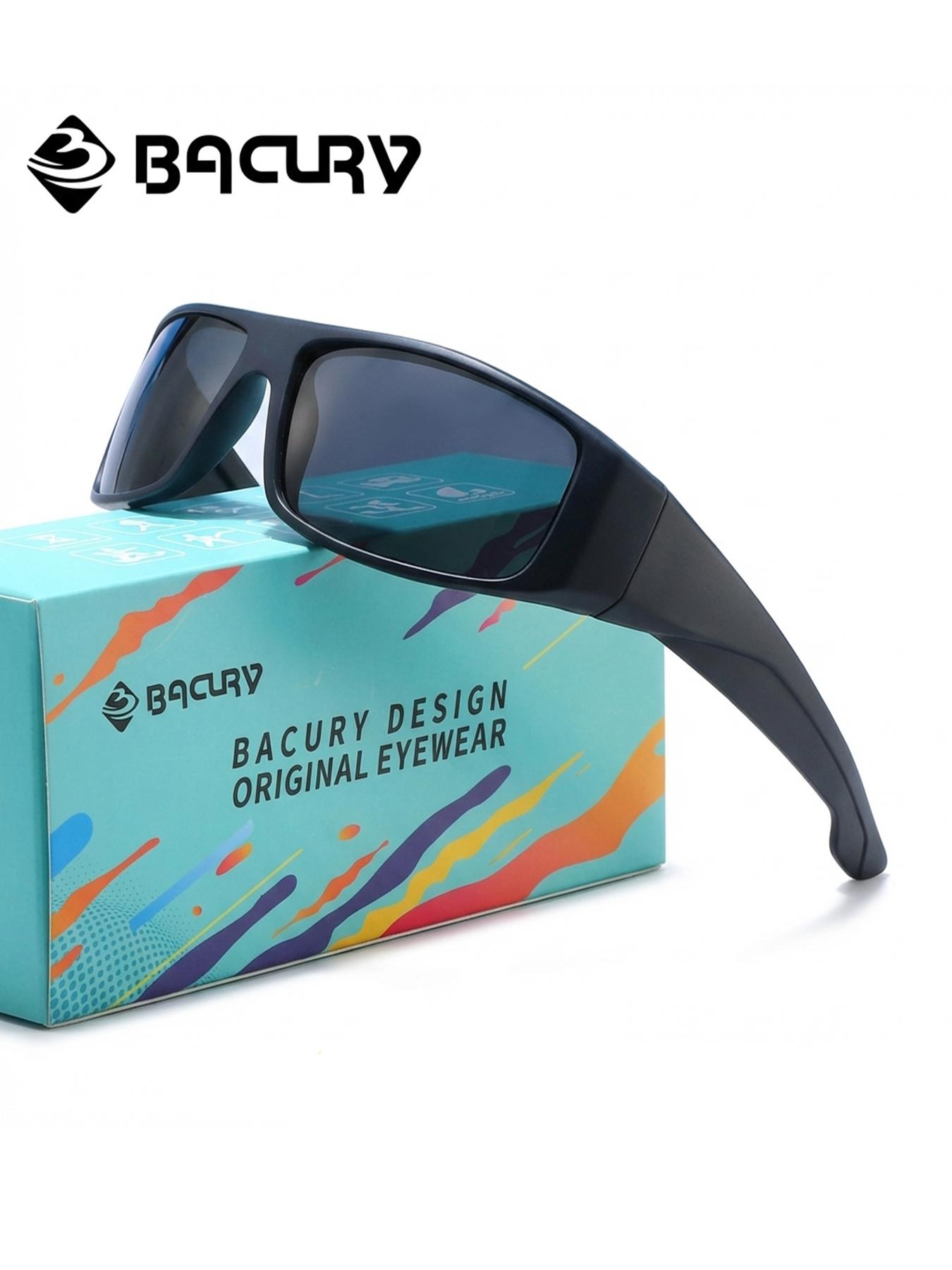 BACURY Fashionable Sports Style Polarizing Film Men'S Sunglasses With Classic Square Frame Are Very Suitable For Cycling, Uv Protection, Driving, Fishing, And Reducing Glare