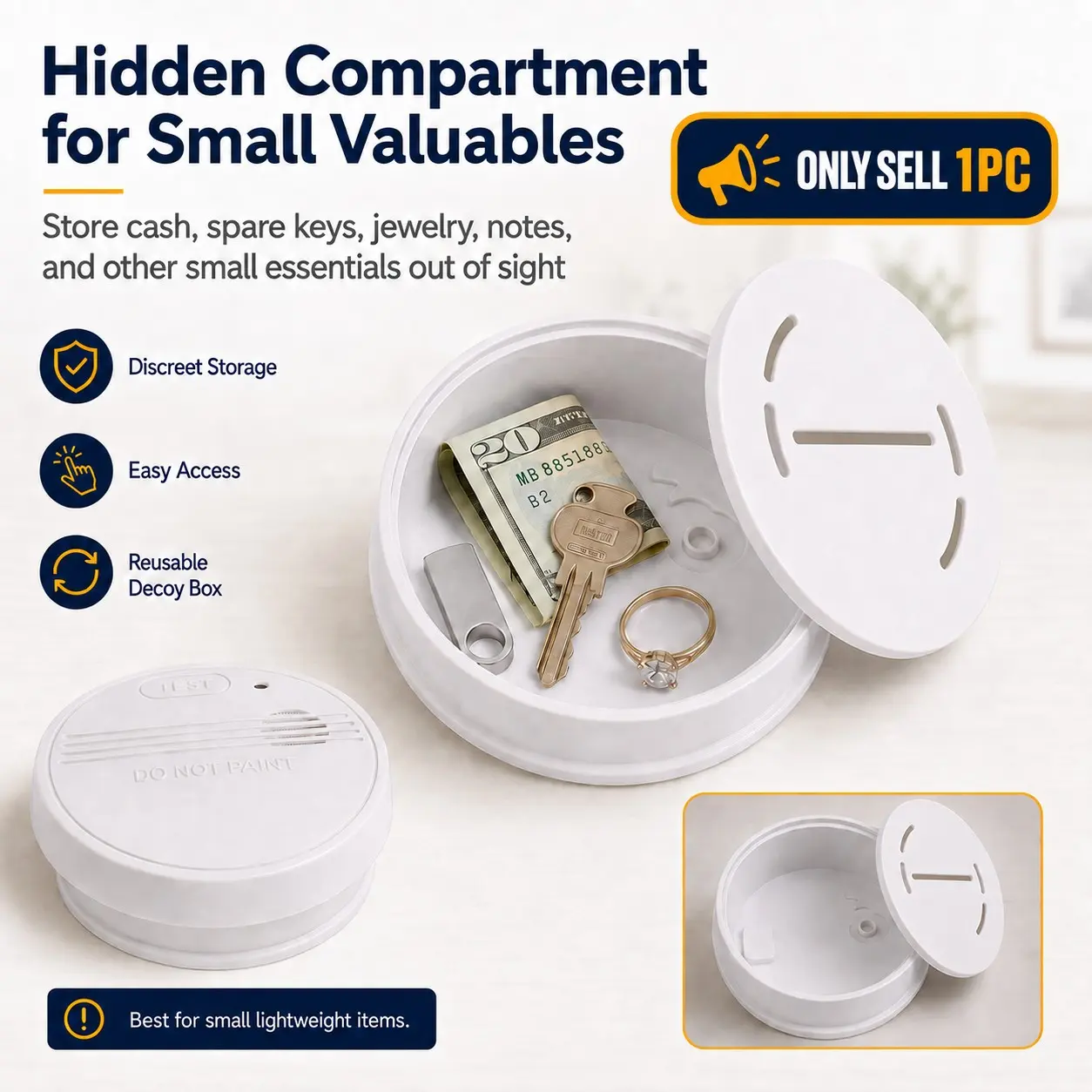 Novelty Smoke Detector Hidden Safe Secret Storage Box Decoy Diversion Container for Cash Keys Jewelry Small Valuables Home Office Dorm Room Concealed Storage Hidden Safebox