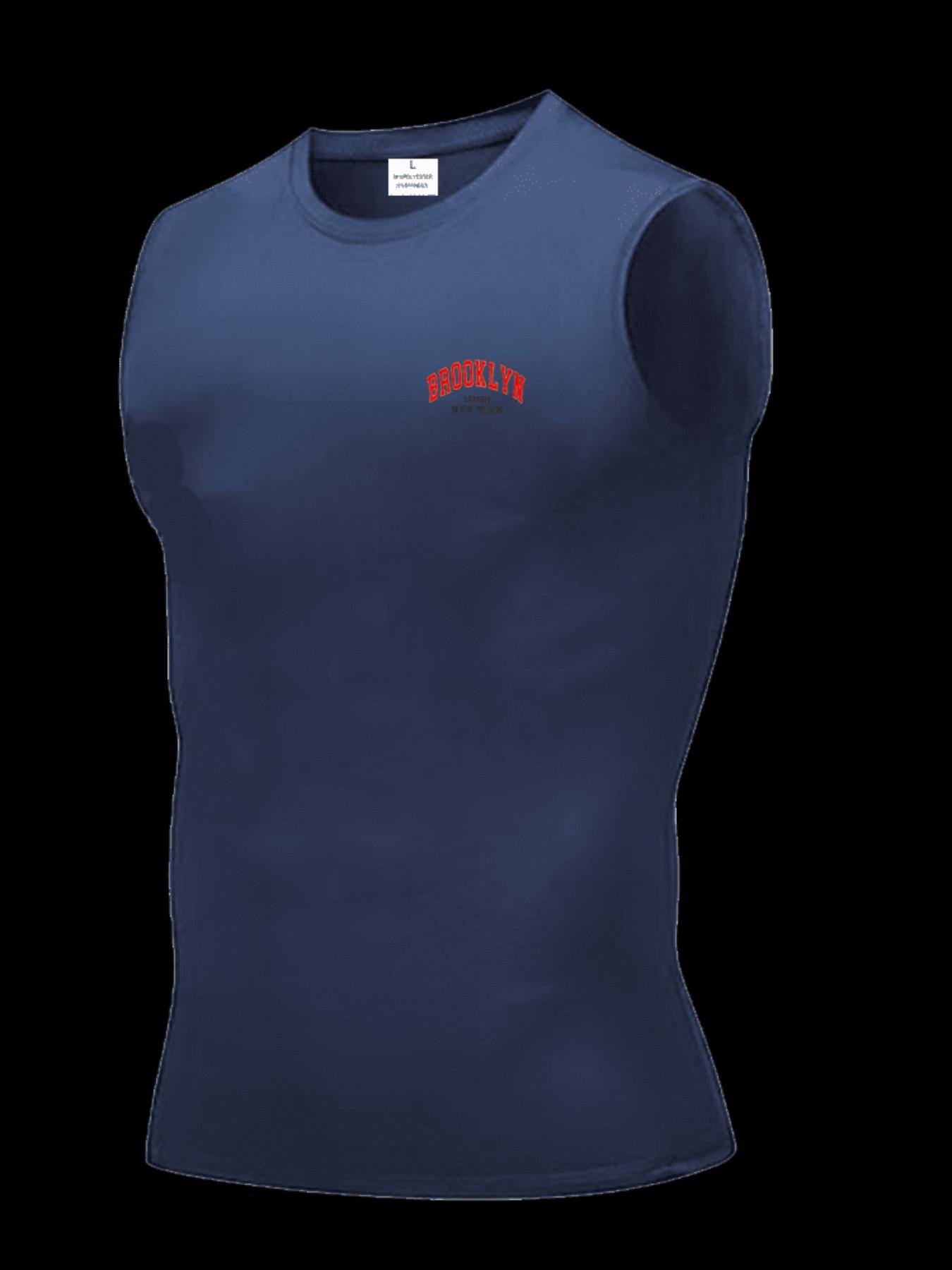 Men's Short Sleeve Sporty Tee, Quick-Dry Breathable Fabric, Brooklyn Print, Ideal for Gym, Running, Boxing, Outdoor Activities