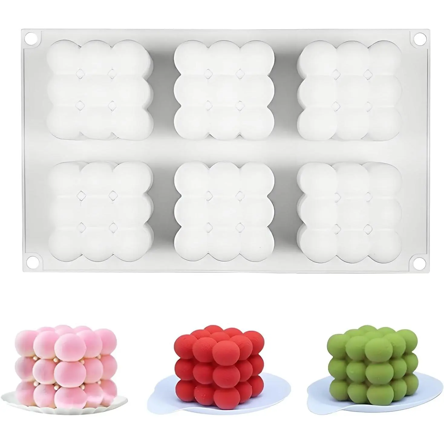 3D 6-Cavity Silicone Bubble Cube Molds for Candle Making, Baking French Dessert Mousse Cake and Ice Cream