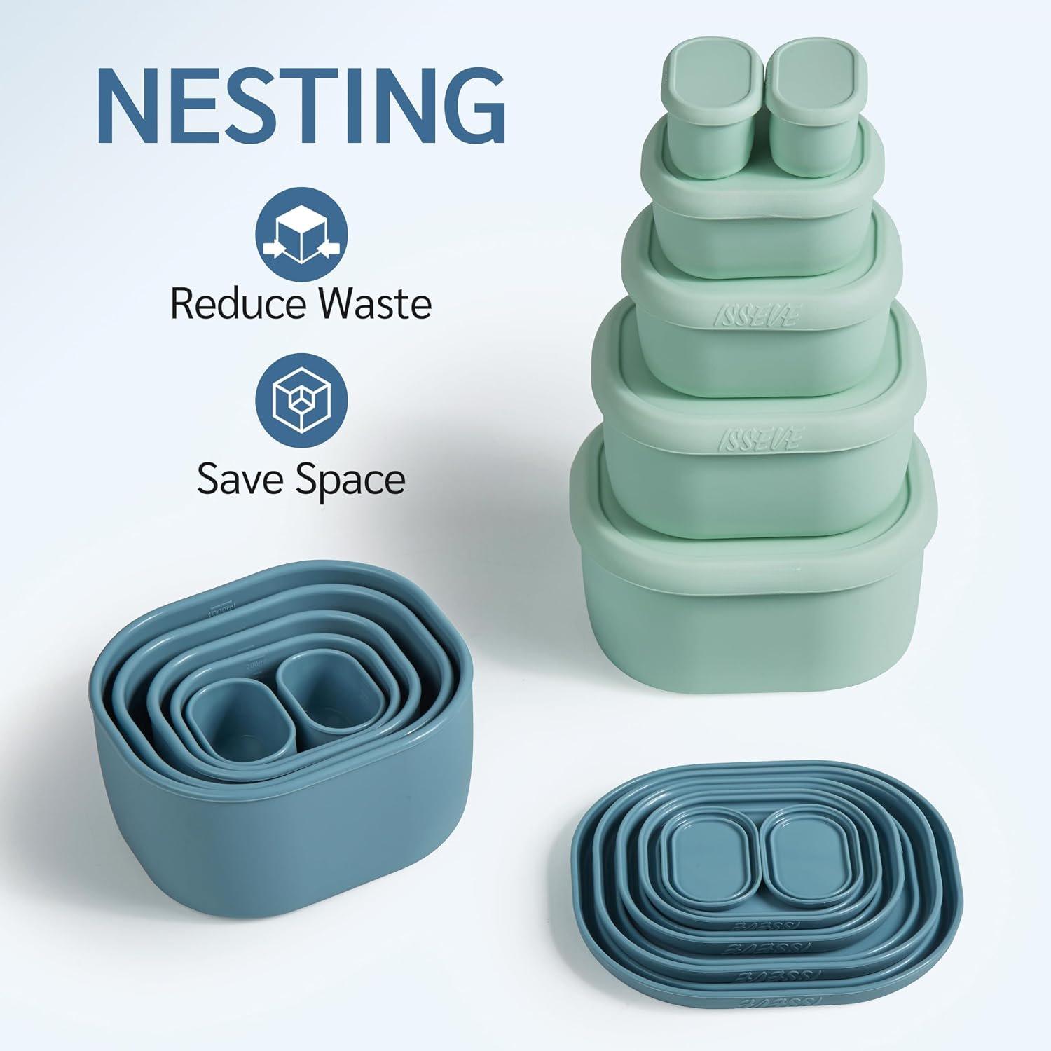12 count/Set Nesting   Storage Containers with  | , , Meal Prep Containers, Small Freezer Portions, Dishwasher Cleaning, Nested Cabinet Storage, 5 Sizes, Blue