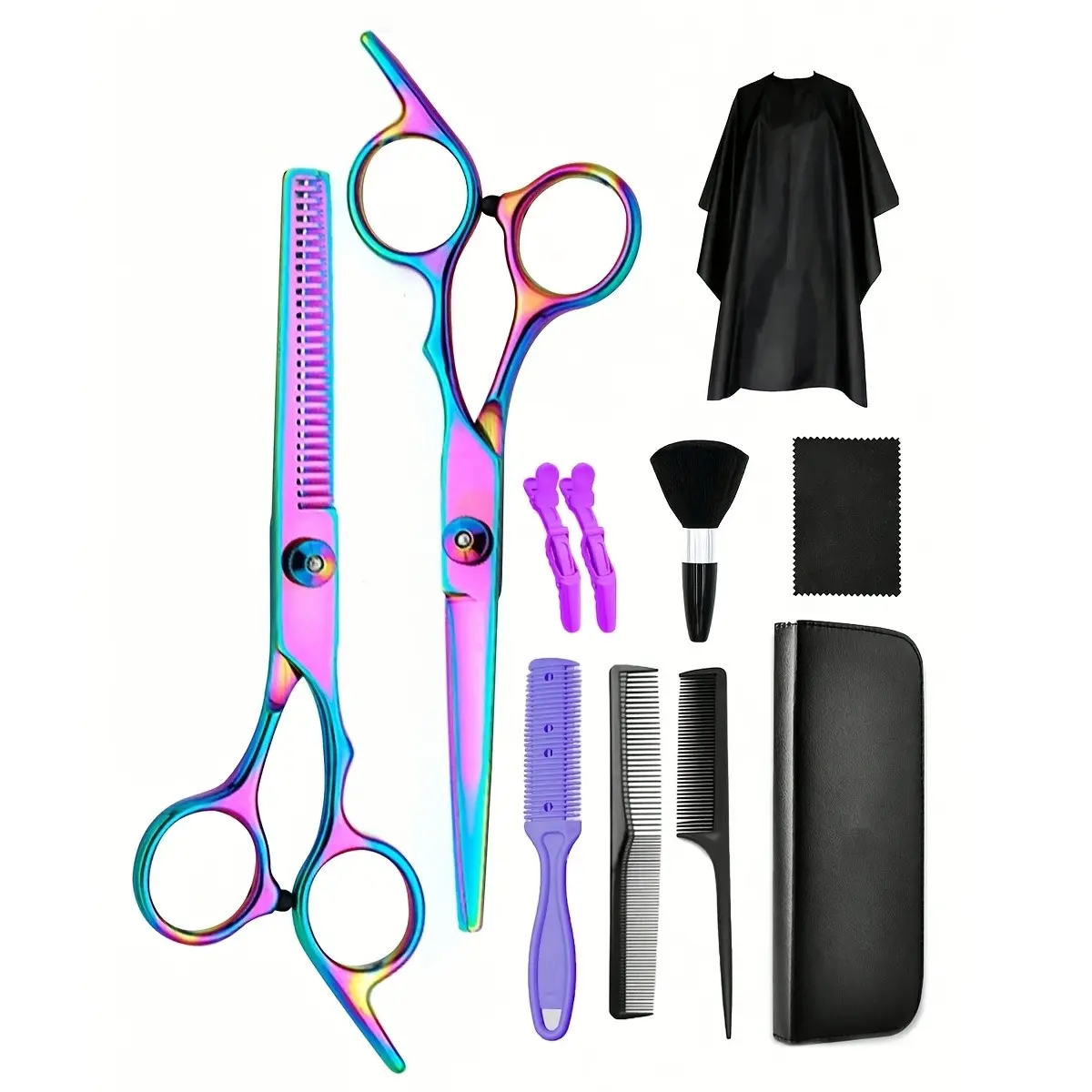 11pcs Professional Haircut Kit, Hairdressing Set, Includes Clippers, Thinning Shears, Apron, Comb, Clips, Brush, Storage Bag, Ideal for Barbershops, Salons, Pet Grooming