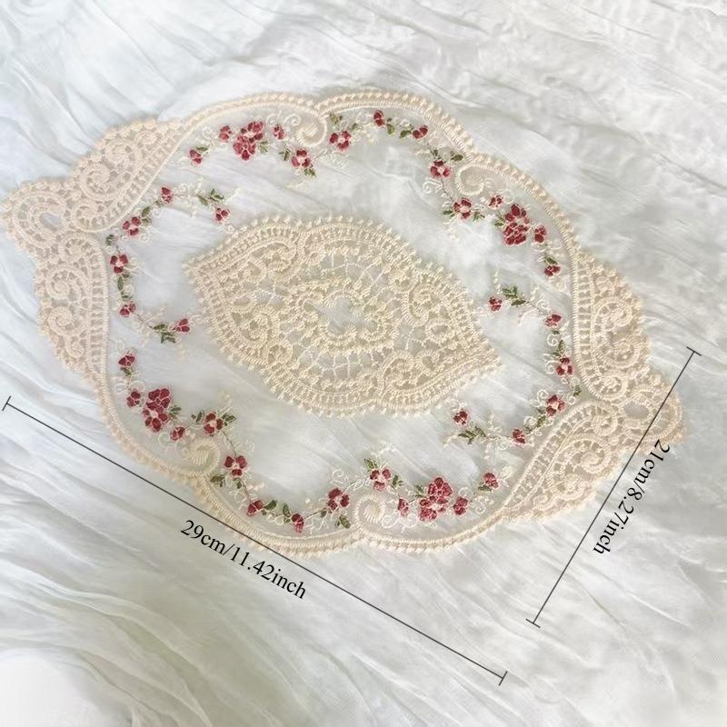 1 piece, a vintage-style handmade crochet round mat with polyester fabric, featuring elegant hollow designs and floral motifs, suitable for weddings, dining utensils, parties, Valentine's Day, Easter, St. Patrick's Day, and carnival celebrations.