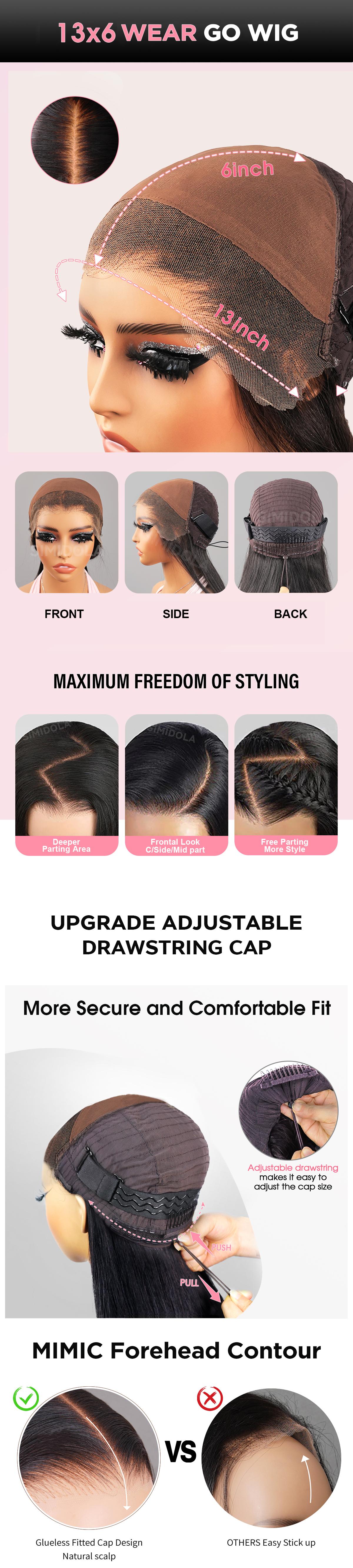 New Upgrad 250% Density Deep Wave 13x6 HD Glueless Lace Front Human Hair Wig with Drawstring Brazilian Curly Wigs Human Hair For Women Pre Plucked Wet and Wavy Lace Frontal Wig 250% Density