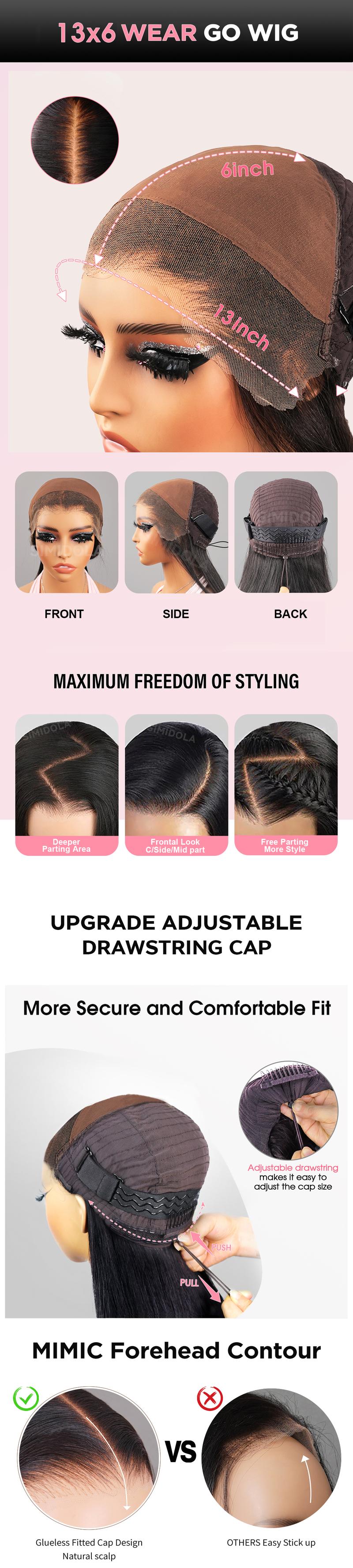 New Upgrad 250% Density Deep Wave 13x6 HD Glueless Lace Front Human Hair Wig with Drawstring Brazilian Curly Wigs Human Hair For Women Pre Plucked Wet and Wavy Lace Frontal Wig 250% Density