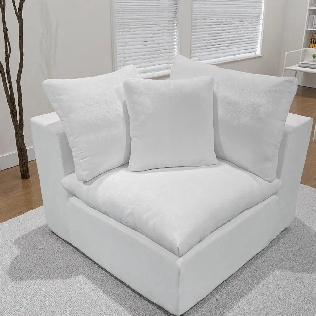 White Modular Sectional Sofa with Chaise, 1-Seat Corduroy Lounge Couch, No Assembly, Foam Cushion for Living Room, Apartment, Bedroom