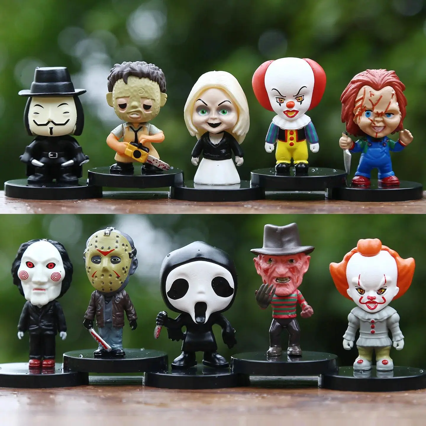10PCS Horror Film Series Jason Freddy Clown Action Figure Toys PVC Model Halloween Gift Vinyl Figurine Doll Gift