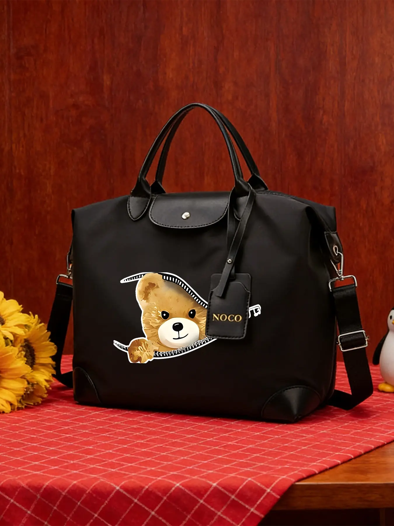 Zipper Teddy Bear Pattern Crossbody Bag, Stylish Tote Bag, Casual Shoulder Bag, Large‑capacity Handbag, Adjustable Shoulder Strap, Wearable As Crossbody or Hand‑held, Suitable for Work and Daily Commuting, An Ideal Gift.