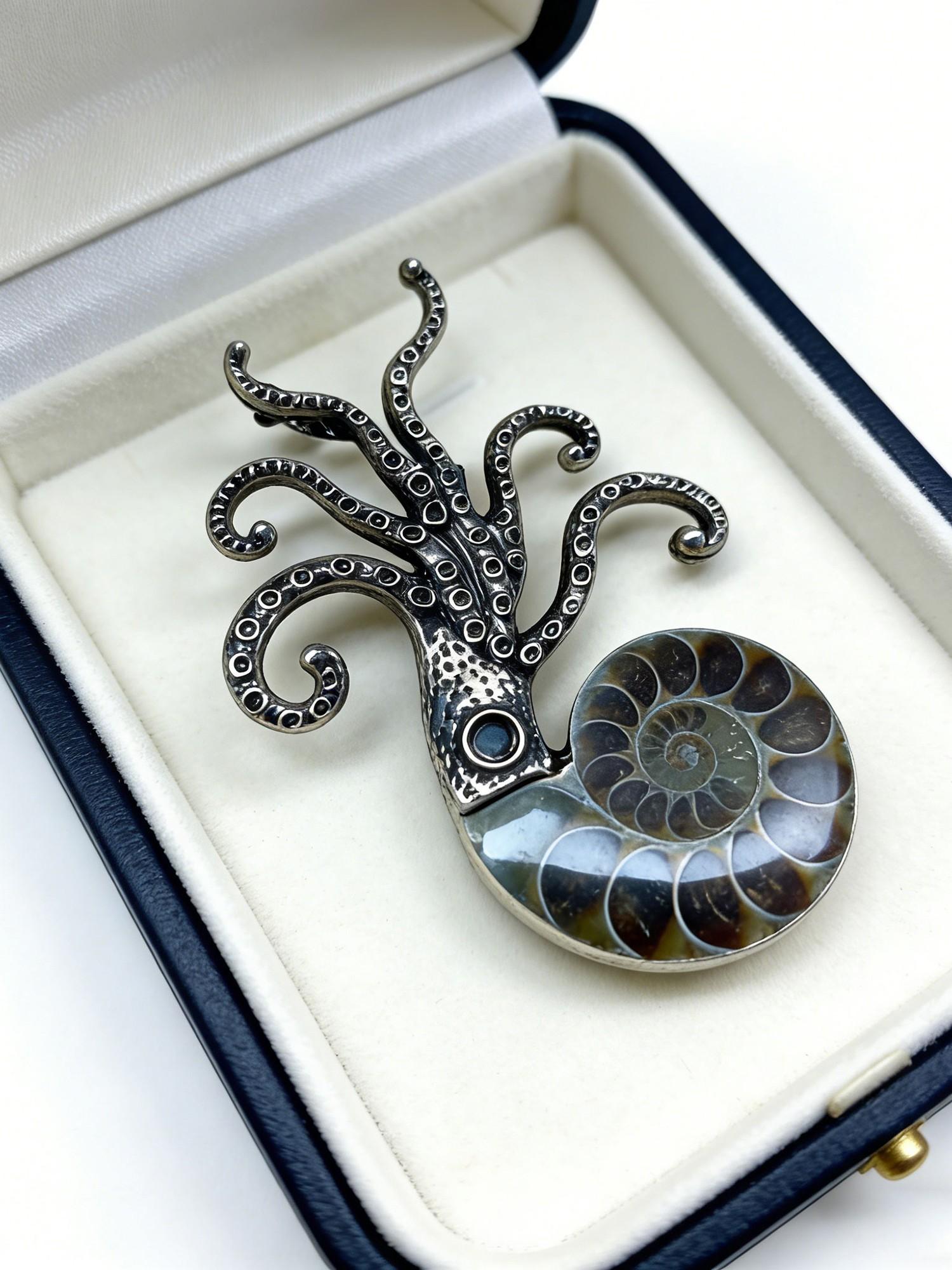 Natural Colorful Conch Octopus Brooch, Unique Exaggerated Large Octopus Ocean Creature Pendant, Dual-Use Decorative Pin