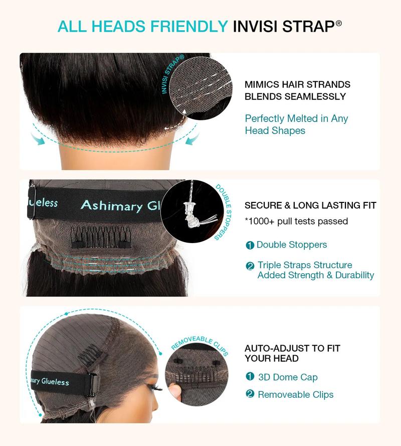 Ashimary Invisi-Strap Snug Fit 360 Body Wave Transparent Lace Frontal Bleached Knots Pre-Cut Lace Glueless Wig