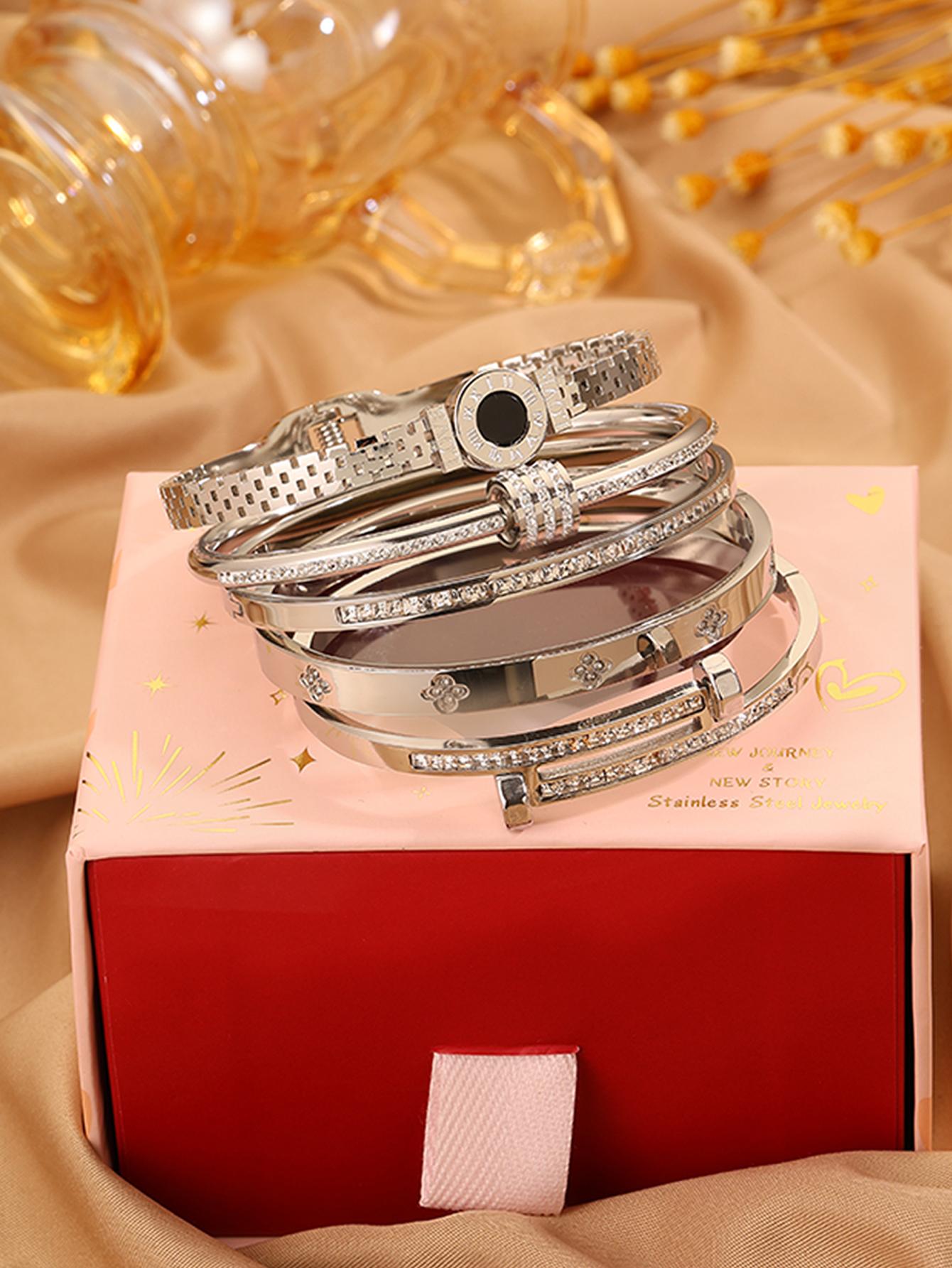 5-piece elegant and luxurious 304 stainless steel Romantic Bracelet Set with gift box, suitable for both women and men, high-quality and fashionable items