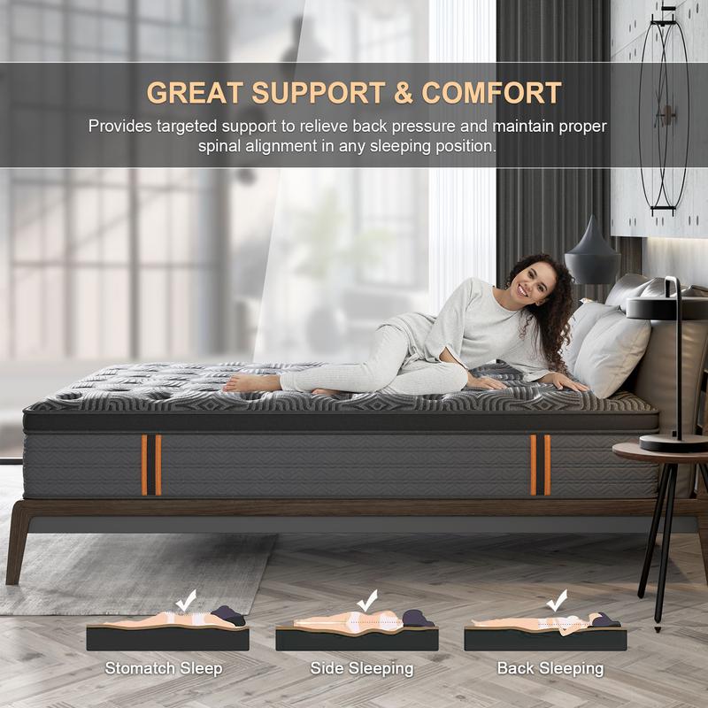 9 /12/14 Inch Gel Memory Foam Mattress Twin Full Queen King Bed Hybrid Spring Mattress  In A Box ，Medium Firm for Motion Isolation, Edge Support