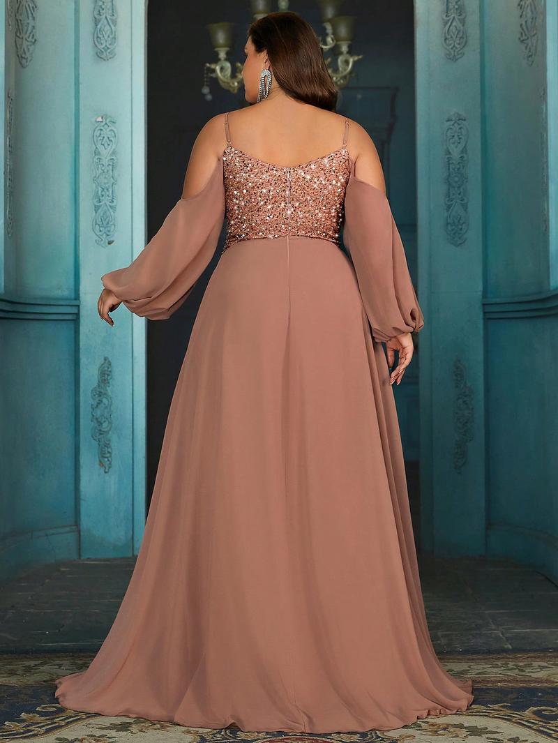 Women's elegant deep V-neck spaghetti strap sequin maxi dress,lantern sleeves chiffon dress, plus-size twisted waist A-line hem formal gown, holiday prom party dresses, wedding guest dresses, bridesmaid dresses,Champagne Color upscale cocktail dress Women's elegant deep V-neck spaghetti strap sequin maxi dress,lantern sleeves chiffon dress, plus-size twisted waist A-line hem formal gown, holiday prom party dresses, wedding guest dresses, bridesmaid dresses,Champagne Color upscale cocktail dress