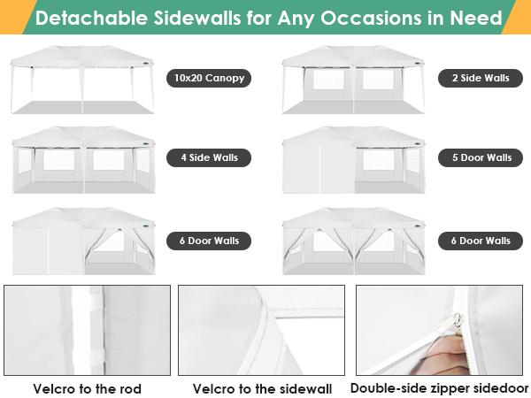 COBIZI 10x20 Pop Up Canopy Tent with Removable Sidewalls & Carry Bag for Parties、Beach、Camping、Wedding